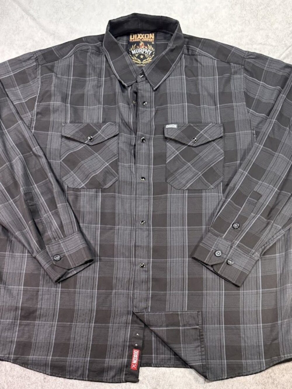 Dixxon Flannel Co Murphy Shirt Black and Gray Plaid 3XL Long Sleeve Pearl Snap